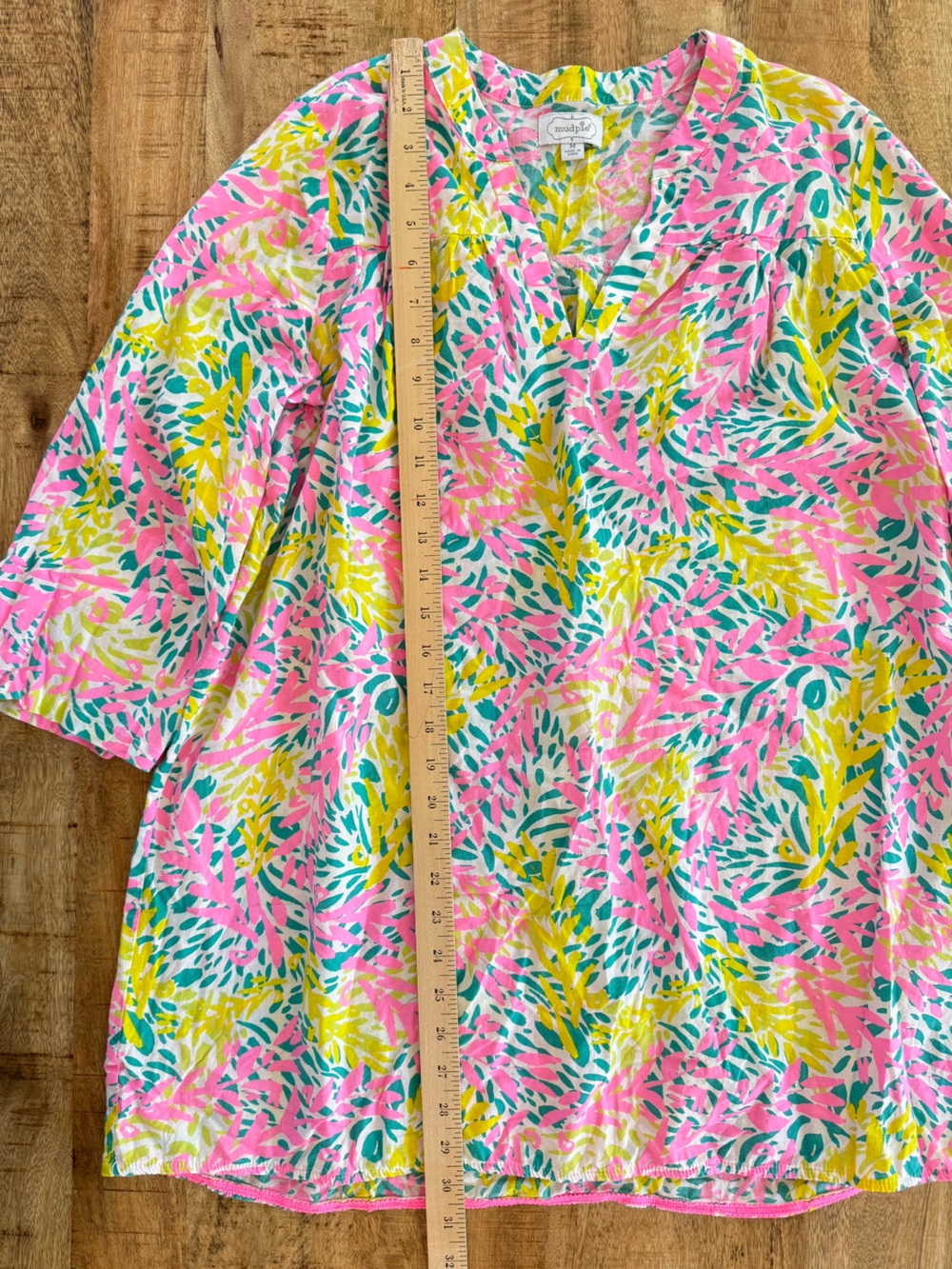 Mud Pie Tropical Floral Tunic Dress Cover Up Pink Teal Yellow Size M - Picture 5 of 6